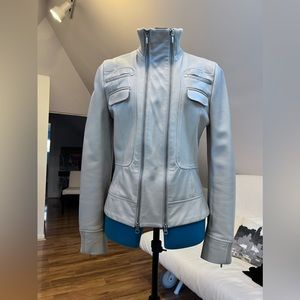 Mango, light beige leather jacket, size small